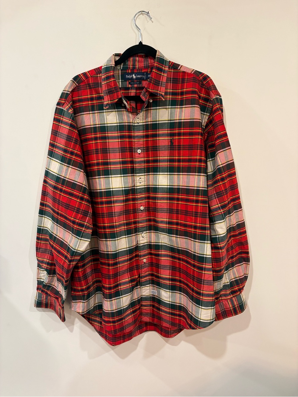 Ralph Lauren Red and Green Plaid Button-Down Shirt 100% Cotton